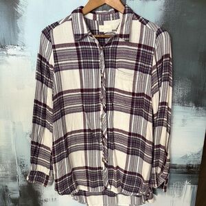 Melloday Burgundy Purple Plaid Button Down Shirt Medium Soft Flannel Style